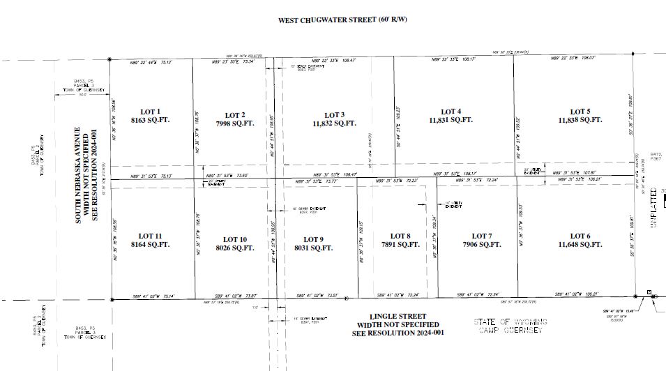 Plat of lots 1 through 11 along West Chugwater Street and Lingle Street